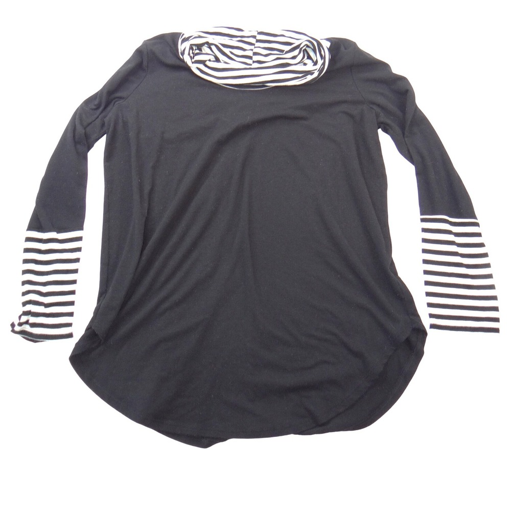 Vintage Venana Premium‎ Womens 2X Black Striped Cowl Neck Long Sleeve Tunic Top